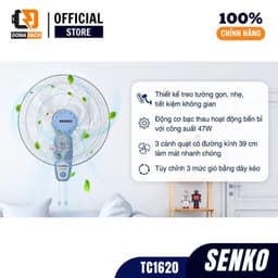 Quạt treo tường Senko TC1620 2 dây 7 cánh công xuất 65W gió siêu mạnh bảo hành 24 tháng 3