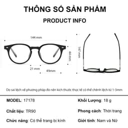Gọng kính cận thời trang nam nữ ANDU EYEWEAR dáng tròn chất liệu nhựa cốt kim loại 17AD178 9