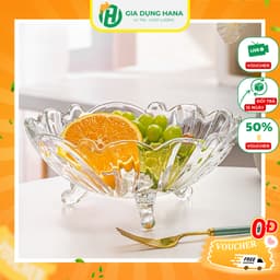 Đĩa Thủy Tinh 3 Chân Đựng Hoa Quả Để Bàn Cực Đẹp Lịch Sự Sang Trọng 1