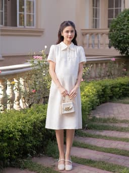 Váy đầm bầu chất liệu gấm thiết kế dáng suông cổ hồ điệp cách điệu hiện đại, thanh lịch LYMMOM VB159 4