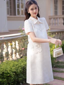 Váy đầm bầu chất liệu gấm thiết kế dáng suông cổ hồ điệp cách điệu hiện đại, thanh lịch LYMMOM VB159 2