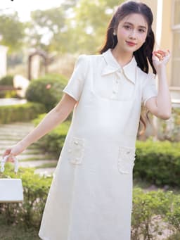 Váy đầm bầu chất liệu gấm thiết kế dáng suông cổ hồ điệp cách điệu hiện đại, thanh lịch LYMMOM VB159 6