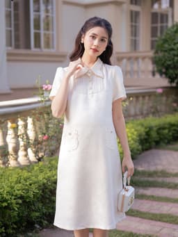Váy đầm bầu chất liệu gấm thiết kế dáng suông cổ hồ điệp cách điệu hiện đại, thanh lịch LYMMOM VB159 3