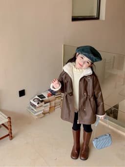 Áo khoác da lót lông thỏ cho bé gái, thiết kế dễ thương, ấm áp cho mùa thu đông, thời trang trẻ em Quảng Châu. 2