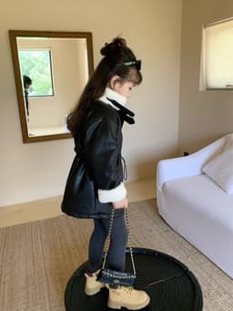 Áo khoác da lót lông thỏ cho bé gái, thiết kế dễ thương, ấm áp cho mùa thu đông, thời trang trẻ em Quảng Châu. 7