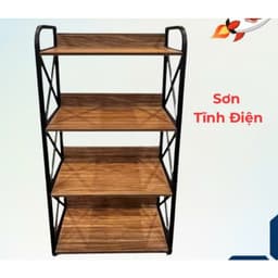 Kệ Gỗ Nhà Bếp Để Lò Vi Sóng, Nồi Chiên 3-4-5 Tầng Mặt Gỗ MDF Khung Sắt Sơn Tĩnh Điện Chống Gỉ Bền 9