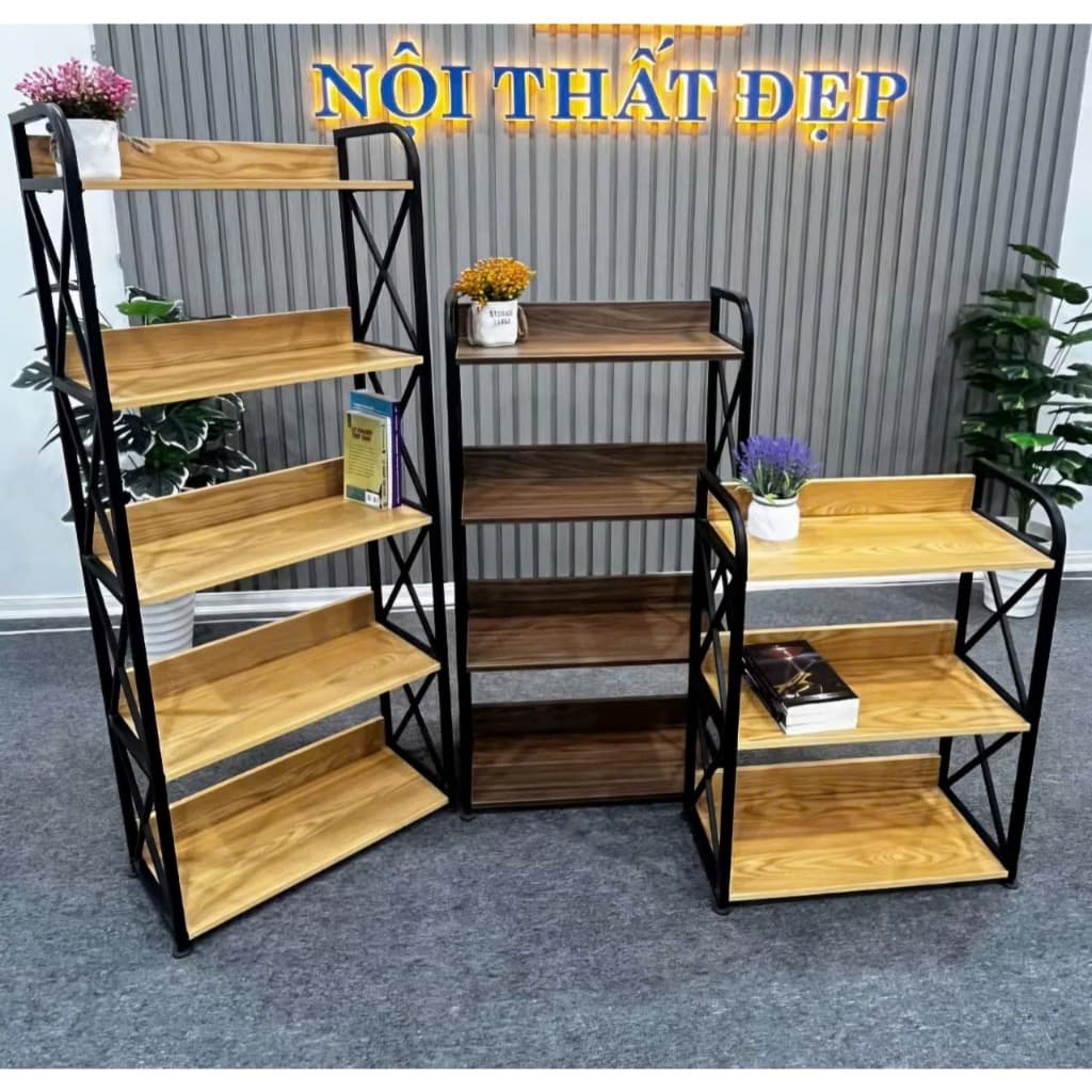 Kệ Gỗ Nhà Bếp Để Lò Vi Sóng, Nồi Chiên 3-4-5 Tầng Mặt Gỗ MDF Khung Sắt Sơn Tĩnh Điện Chống Gỉ Bền