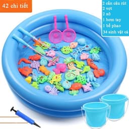 [Rẻ vô địch] Bộ Câu Cá Nam Châm 42 Chi Tiết , 80 Chi Tiết  bao gồm cần câu nhựa, bể phao 2 tầng cho bé 6