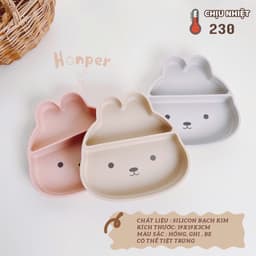 (THANH LÝ) khay ăn dặm silicon đế hít honper hình thỏ, hình mèo siêu xinh cho bé ăn dặm 2