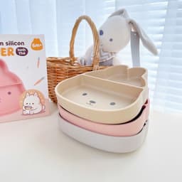 (THANH LÝ) khay ăn dặm silicon đế hít honper hình thỏ, hình mèo siêu xinh cho bé ăn dặm 3