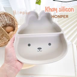 (THANH LÝ) khay ăn dặm silicon đế hít honper hình thỏ, hình mèo siêu xinh cho bé ăn dặm 5