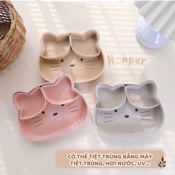 (THANH LÝ) khay ăn dặm silicon đế hít honper hình thỏ, hình mèo siêu xinh cho bé ăn dặm 4