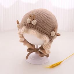 Mũ len bèo thắt nơ cho bé gái đáng yêu, nón len giữ ấm hàng 2 lớp 4