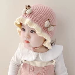 Mũ len bèo thắt nơ cho bé gái đáng yêu, nón len giữ ấm hàng 2 lớp 1