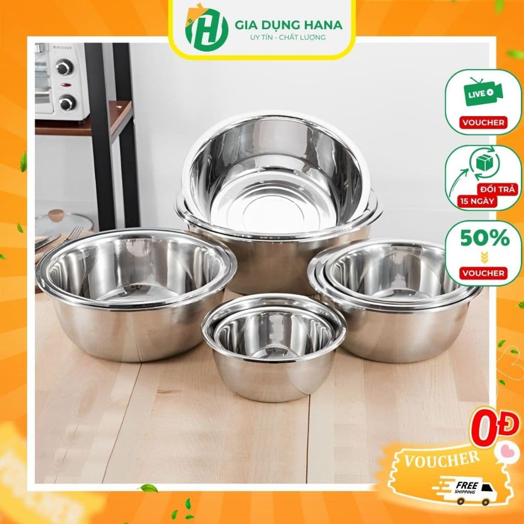 Thau Inox Sâu Lòng Cao Cấp Siêu Dày Bền Đẹp An Toàn Nhiều Size Đa Năng Tiện Lợi