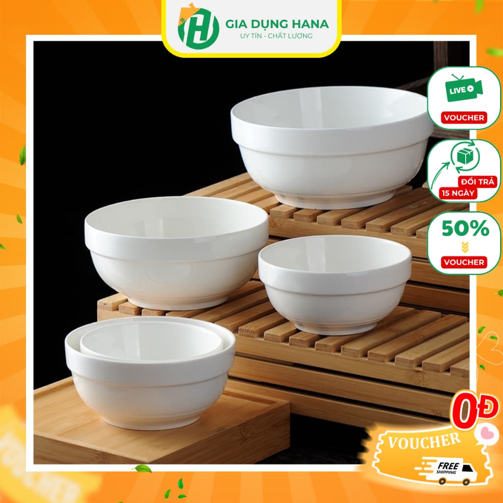 Tô Sứ Trắng To Có Ngấn Trơn Dày Dặn Đa Năng Tiện Lợi Độ Bền Cao