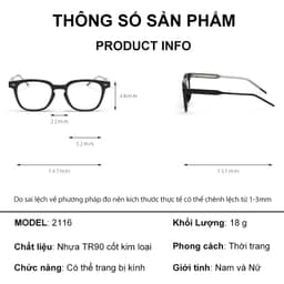 Gọng kính cận thời trang nam nữ ANDU EYEWEAR dáng vuông KUBO chất liệu nhựa cốt kim loại 21AD16 9
