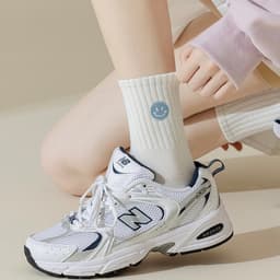 Set 5 Đôi Tất Nữ Cổ Cao Cotton Tông Trắng Mặt Cười Xanh Hình Cute Phong Cách Hàn Quốc tt54 6