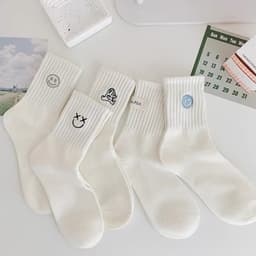 Set 5 Đôi Tất Nữ Cổ Cao Cotton Tông Trắng Mặt Cười Xanh Hình Cute Phong Cách Hàn Quốc tt54 1