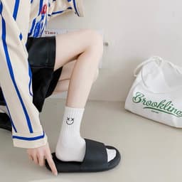 Set 5 Đôi Tất Nữ Cổ Cao Cotton Tông Trắng Mặt Cười Xanh Hình Cute Phong Cách Hàn Quốc tt54 2