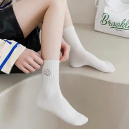Set 5 Đôi Tất Nữ Cổ Cao Cotton Tông Trắng Mặt Cười Xanh Hình Cute Phong Cách Hàn Quốc tt54 4