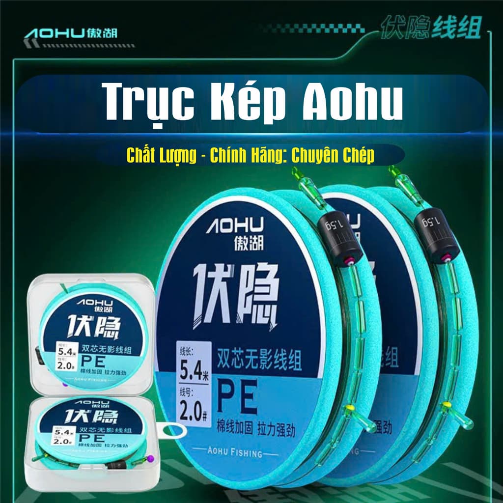 [Bộ 2 Trục] Trục kép buộc sẵn câu đài chuyên chép chính hãng Aohu. Dây câu cá buộc sẵn