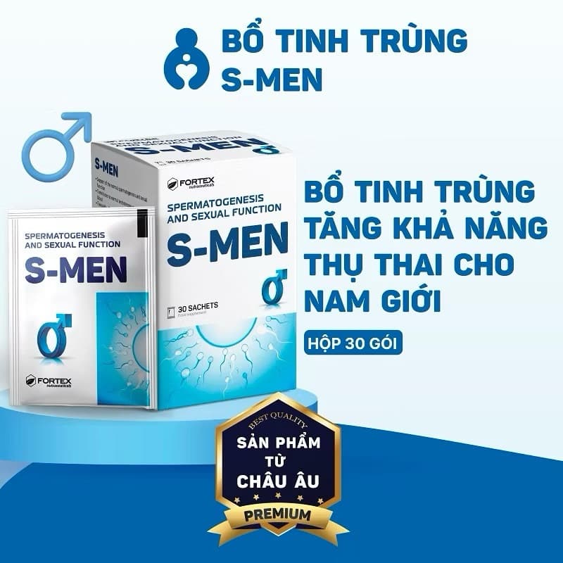 Bổ Tinh Trùng S Men, Cải Thiện Chất Lượng Tinh Trùng, Tăng Khả Năng Thụ Thai,  Hộp 30 Gói