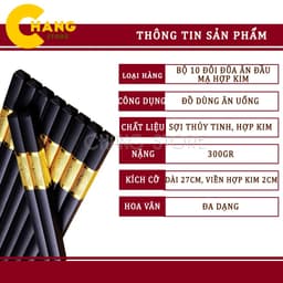 Combo 10 đôi đũa hợp kim khảm vàng chống mốc chống trơn , An Toàn Cho Sức Khỏe 9