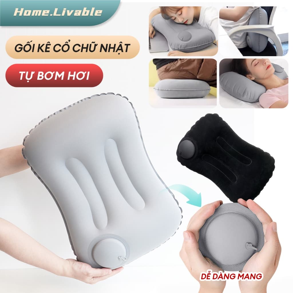 gối bơm hơi,Gối tự bơm hơi,Gối kê cổ du lịch,Gấp gọn dễ dàng, tiện lợi cất giữ,Không cần bơm hơi bằng miệng,Bảo vệ cổ