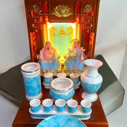 Set ban thờ thần tài tài lộc xanh ngọc RỒNG VIỆT, Bộ thần tài đầy đủ cho gia chủ mệnh mộc, thuỷ 4