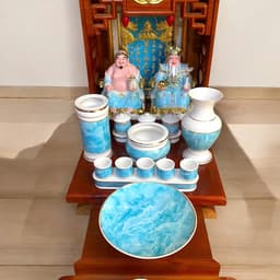 Set ban thờ thần tài tài lộc xanh ngọc RỒNG VIỆT, Bộ thần tài đầy đủ cho gia chủ mệnh mộc, thuỷ 5