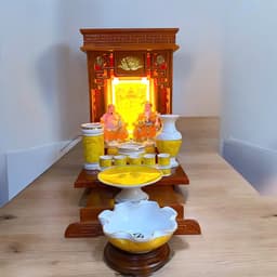 Set ban thần tài men đá vàng RỒNG VIỆT, bộ thờ thần tài đầy đủ cho gia chủ mệnh thổ, kim 6