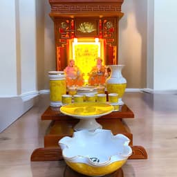 Set ban thần tài men đá vàng RỒNG VIỆT, bộ thờ thần tài đầy đủ cho gia chủ mệnh thổ, kim 5
