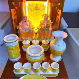 Set ban thần tài men đá vàng RỒNG VIỆT, bộ thờ thần tài đầy đủ cho gia chủ mệnh thổ, kim 7