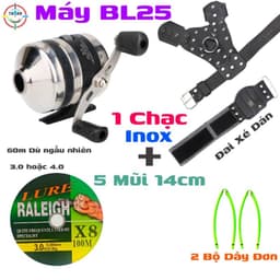 Combo máy câu BL25 vỏ Inox tặng dây dù pe 8x và các phụ kiện đai đeo câu cá - Thạnh AST 1