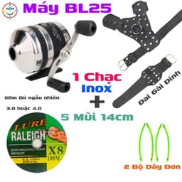 Combo máy câu BL25 vỏ Inox tặng dây dù pe 8x và các phụ kiện đai đeo câu cá - Thạnh AST 2