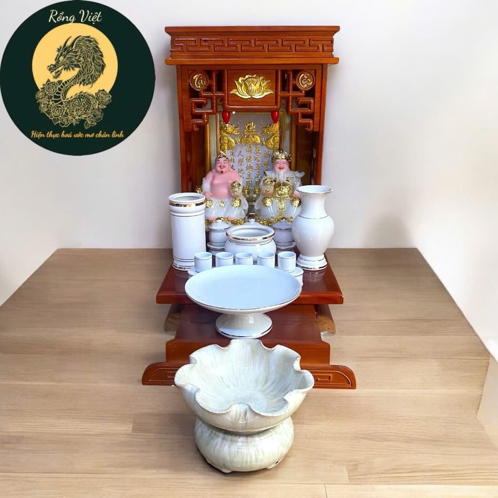 Set ban thần tài sứ trắng RỒNG VIỆT, bộ thờ thần tài đầy đủ cho gia chủ mệnh kim, thuỷ