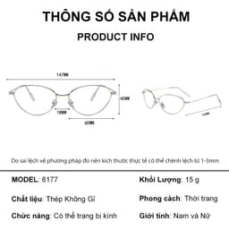 Gọng kính thời trang nữ ANDU dáng mắt mèo chống tia UV chất liệu kim loại phong cách Y2K - 8177 9