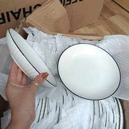 Đĩa sứ sâu lòng viền đen vân sọc size 16 18 20cm Dĩa tròn sứ sâu lòng viền đen vân sọc gốm sứ cao cấp 7