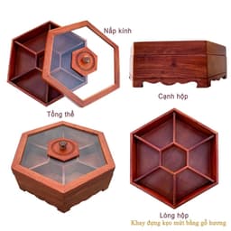 Khay Đựng Bánh Kẹo, Khay Bánh Kẹo, Khay Mứt Lục Giác Cao Cấp, Khay Gỗ Hương Giá Rẻ 8