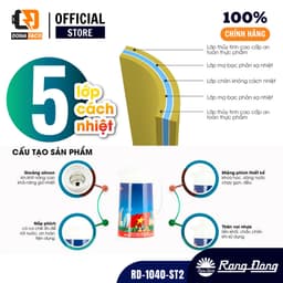 Phích nước nóng Rạng Đông 1 lít, Bình thủy giữ nhiệt tốt vỏ inox ruột thủy tinh mã RD-1040 ST2 2