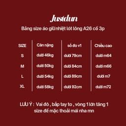 [LÓT LÔNG] Áo cổ 3p dài tay giữ nhiệt chất zip giữ ấm tốt Justdun A26 3