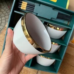 Bộ Chén Bát Sứ Xanh Cổ Vịt Viền Vàng Phong Cách Nhật Bản Sang Trọng M88 8