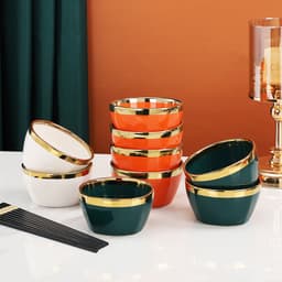 Bộ Chén Bát Sứ Xanh Cổ Vịt Viền Vàng Phong Cách Nhật Bản Sang Trọng M88 3