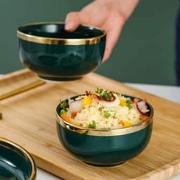 Bộ Chén Bát Sứ Xanh Cổ Vịt Viền Vàng Phong Cách Nhật Bản Sang Trọng M88 5