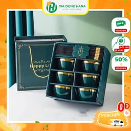 Bộ Chén Bát Sứ Xanh Cổ Vịt Viền Vàng Phong Cách Nhật Bản Sang Trọng M88 1