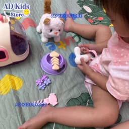 Đồ chơi lồng chăm sóc thú cưng chó bông, mèo bông, thỏ bông biết đi biết kêu vẫy đuôi kèm phụ kiện cho bé - AD KIDS STOR 6