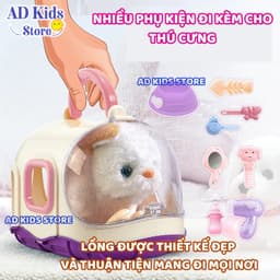 Đồ chơi lồng chăm sóc thú cưng chó bông, mèo bông, thỏ bông biết đi biết kêu vẫy đuôi kèm phụ kiện cho bé - AD KIDS STOR 4