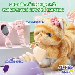 Đồ chơi lồng chăm sóc thú cưng chó bông, mèo bông, thỏ bông biết đi biết kêu vẫy đuôi kèm phụ kiện cho bé - AD KIDS STOR 3