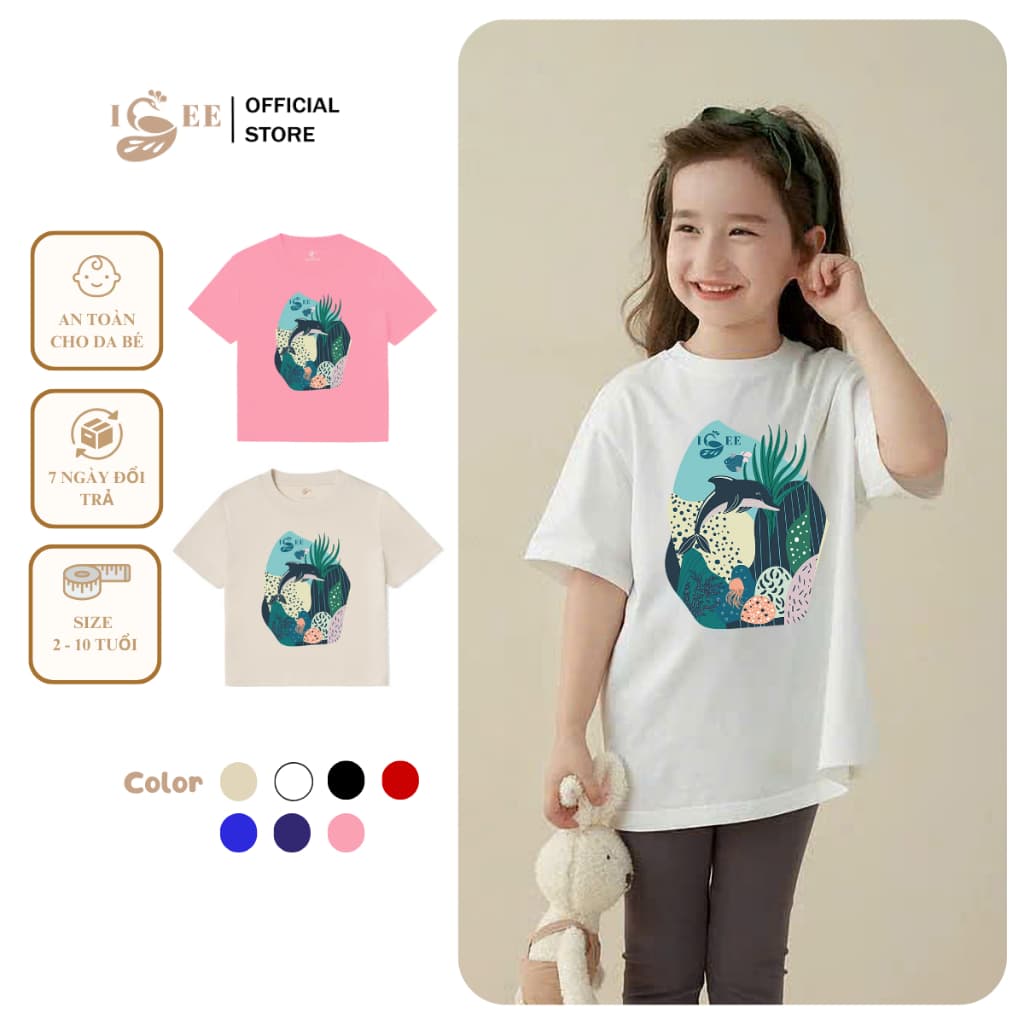 Áo Thun Bé Trai, Bé Gái Form Rộng Chất Liệu Cotton In Họa Tiết Cá Heo Cho Bé Từ 1 Đến 12 Tuổi - ISEE VN